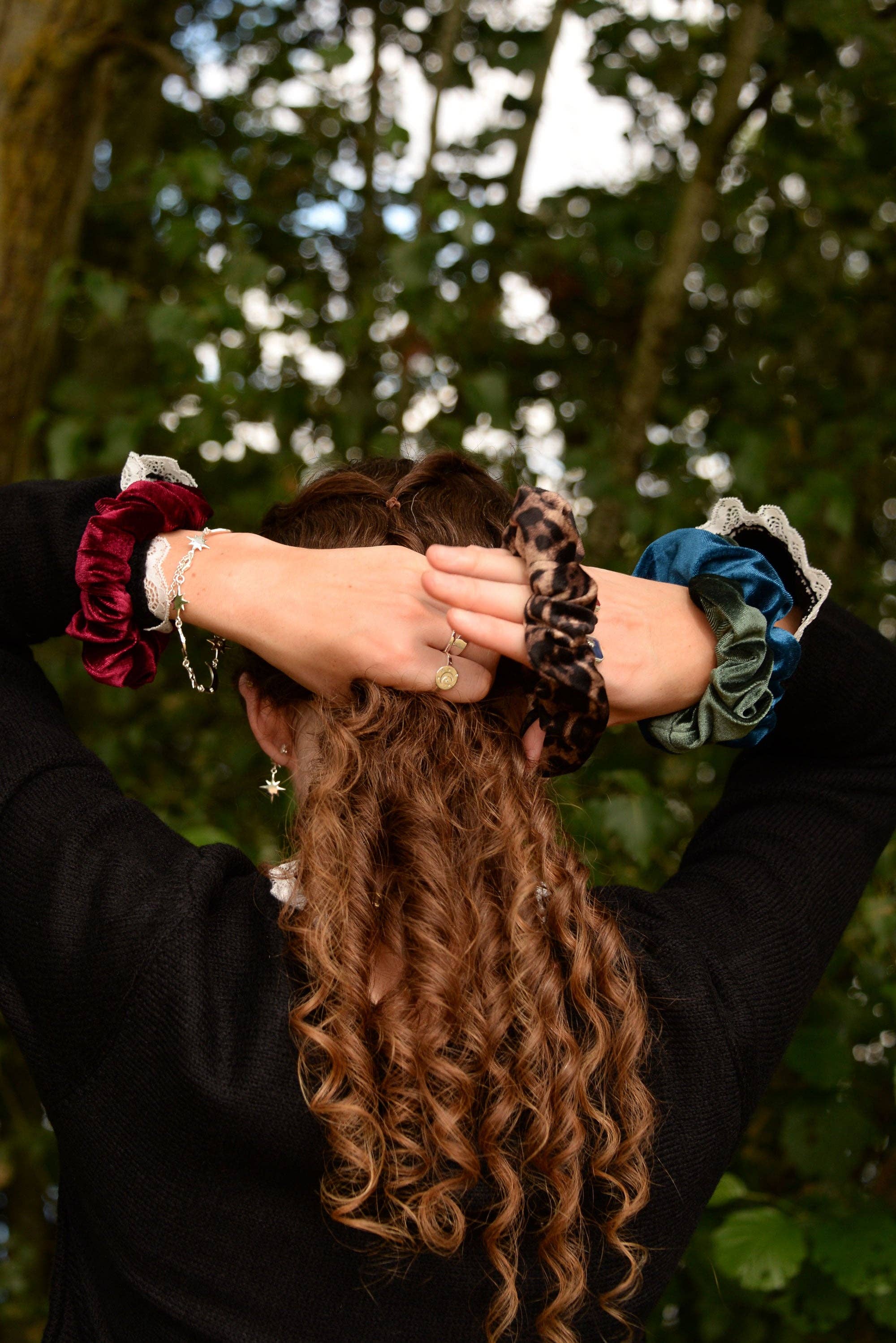 Burgundy / Teal / Green velvet scrunchies - Image 3