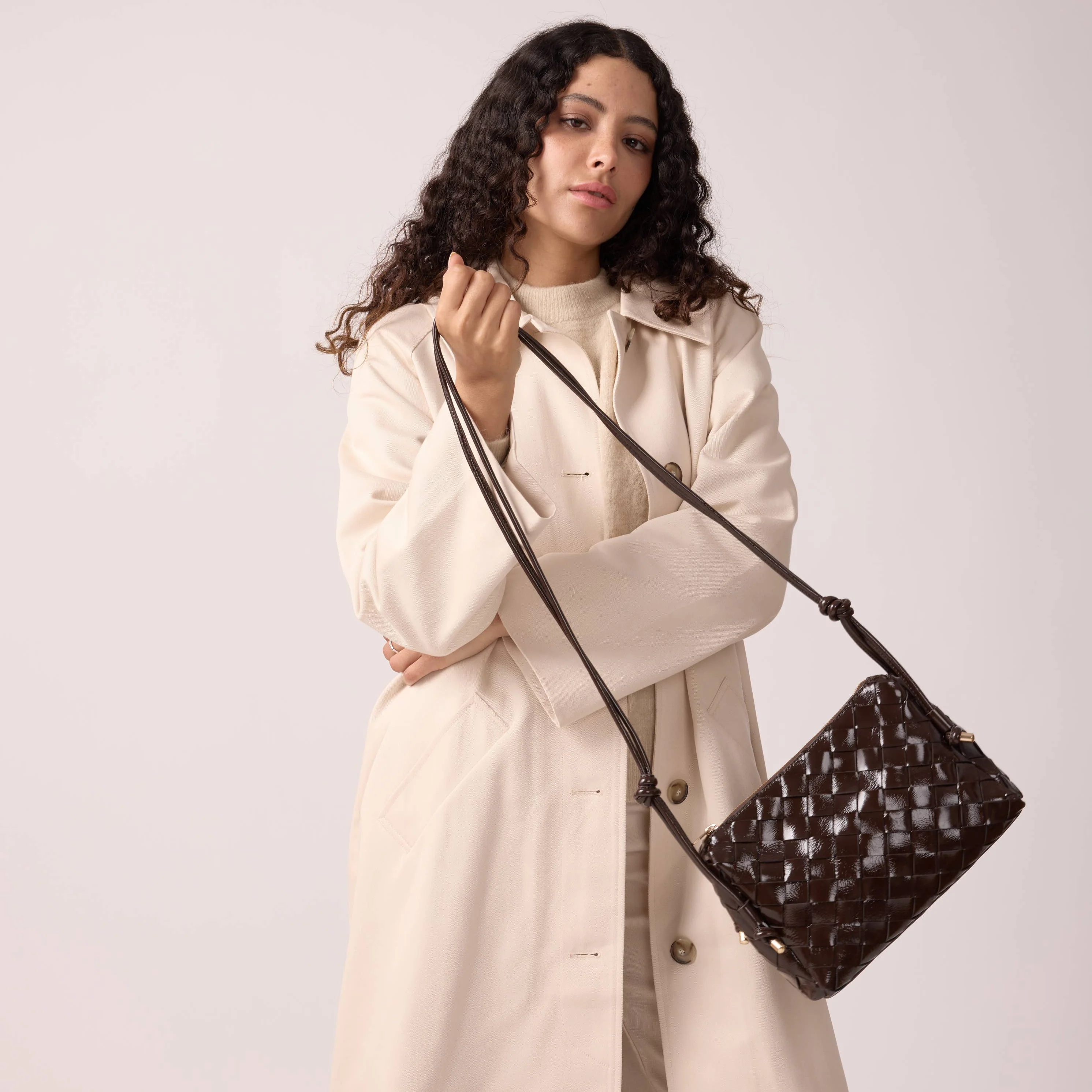 Georgia Woven Chocolate Brown leather bag - Image 2