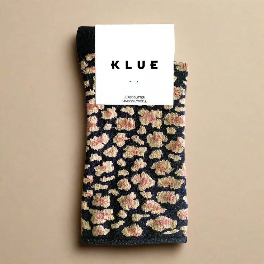 KLUE Leopard Amber and Black Glitter socks