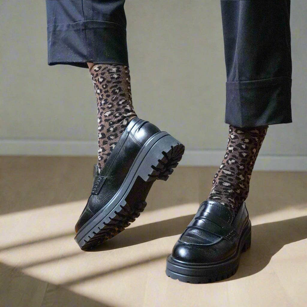 KLUE Glitter leopard brown socks - Image 2