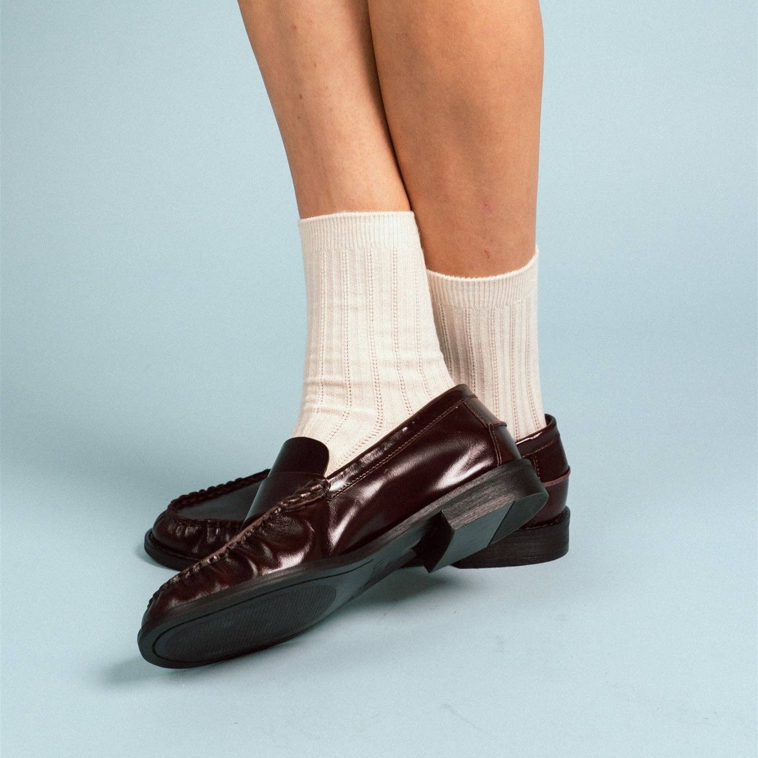 KLUE Pointelle Beige ribbed socks - Image 2