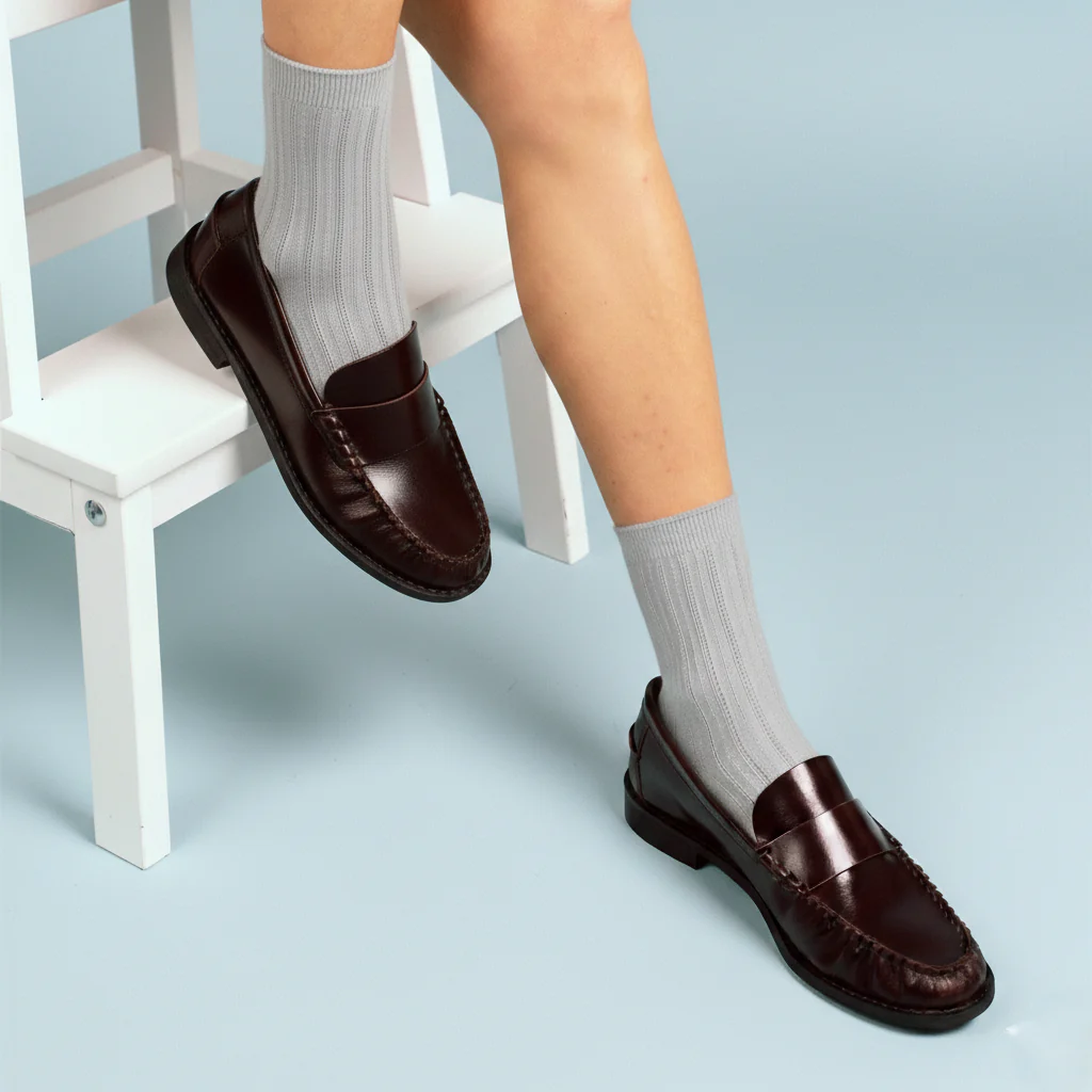 KLUE Pointelle Light Grey ribbed sock - Image 2