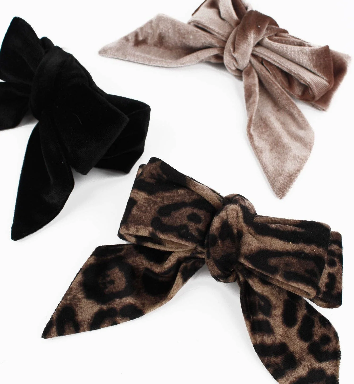 Leopard, black and mink bow hair clips