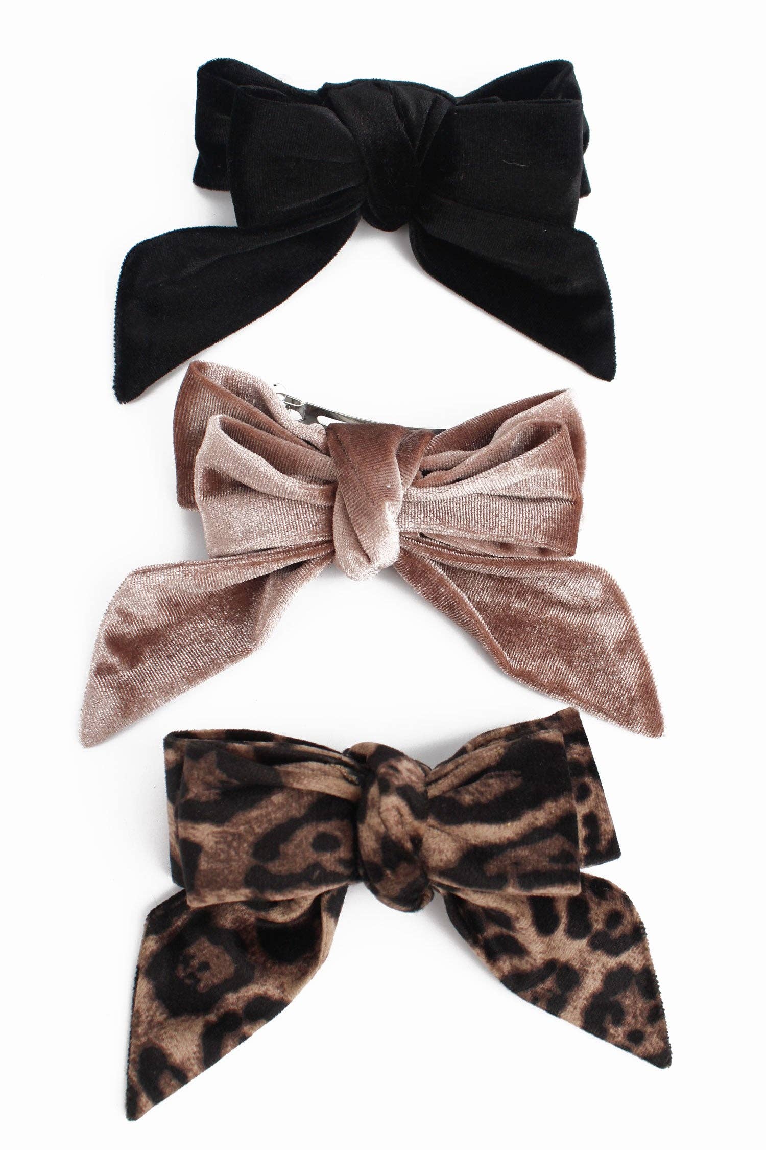 Leopard, black and mink bow hair clips - Image 3