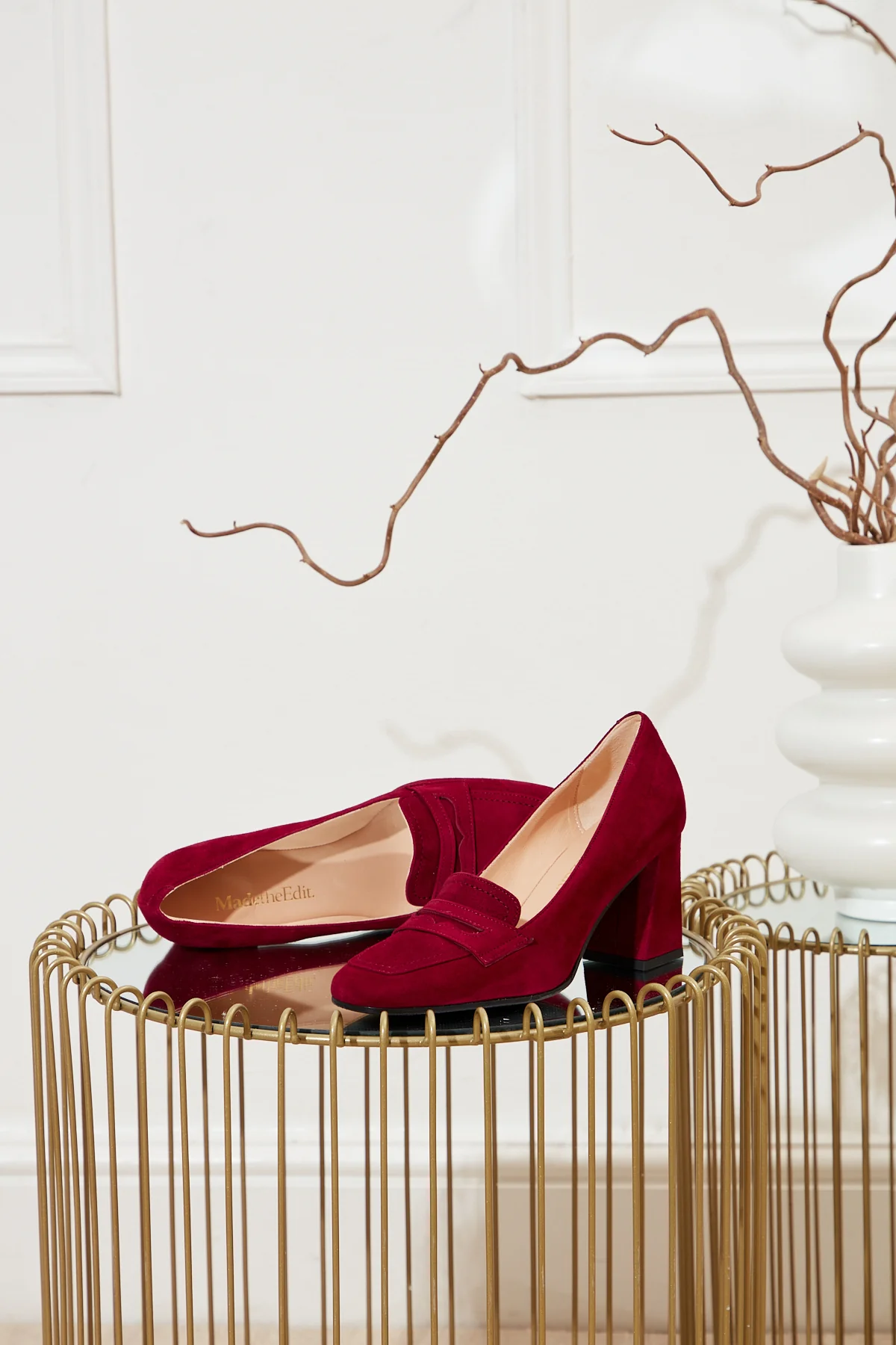 Kat Heeled Loafer in Burgundy Suede - Image 6