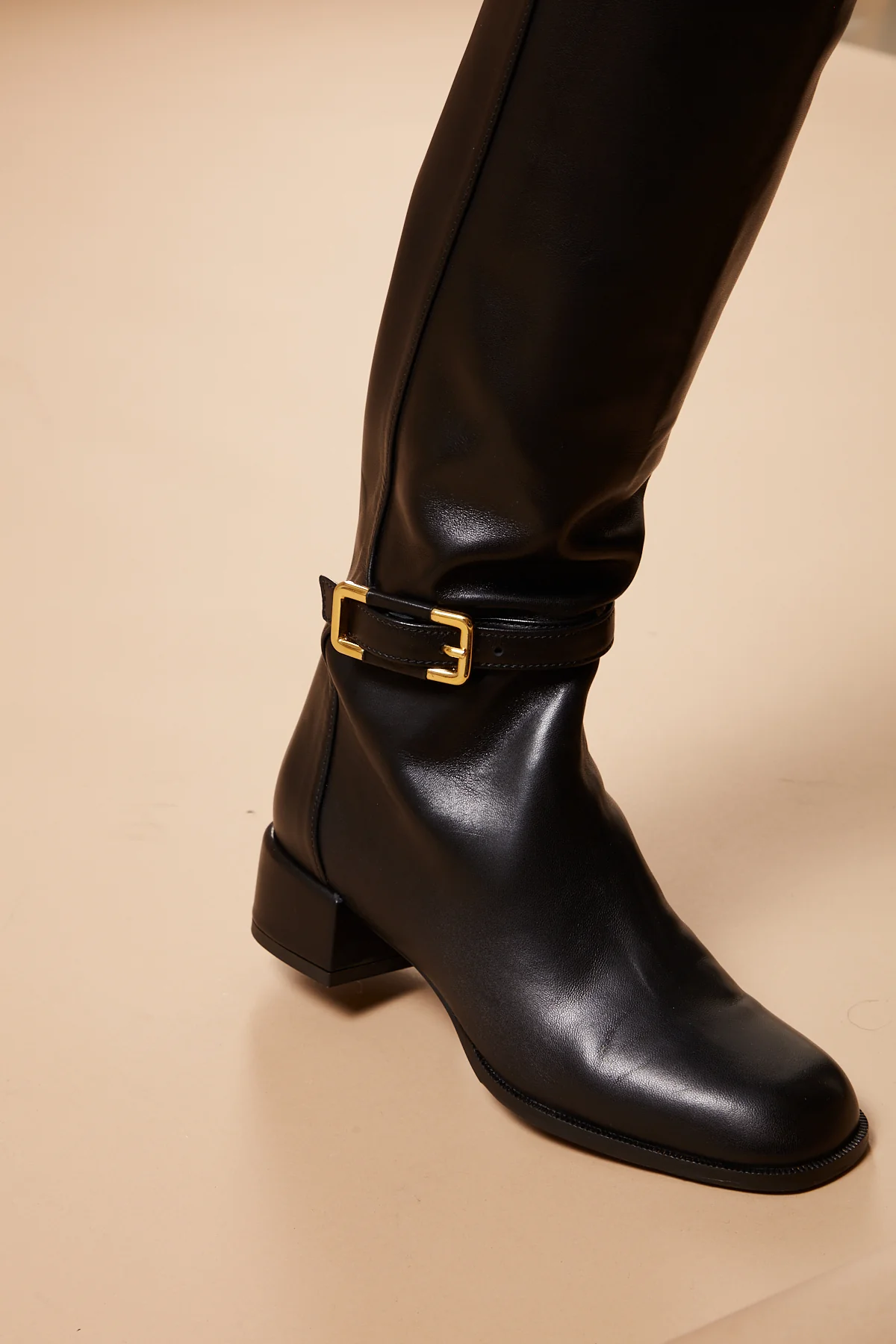 Louisa Knee High Boot in Black Leather - Image 5