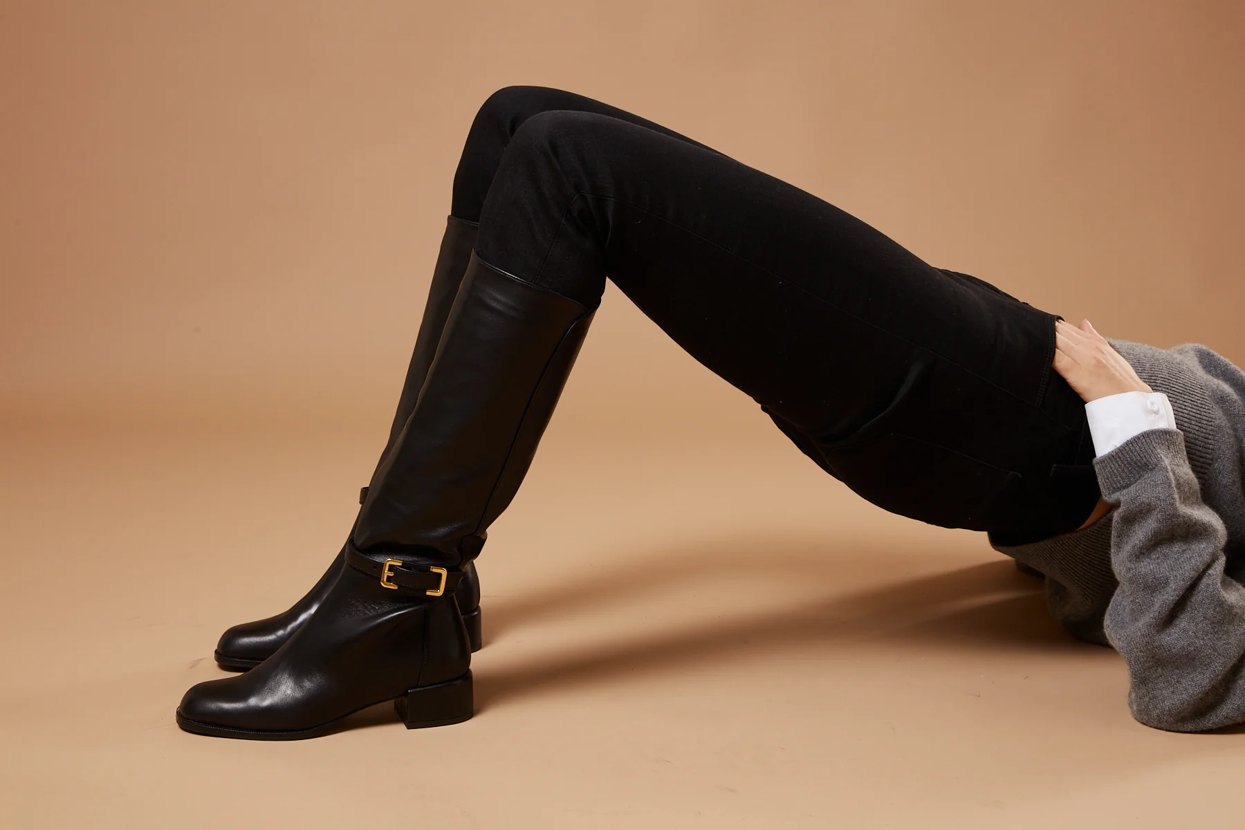 Louisa Knee High Boot in Black Leather - Image 6