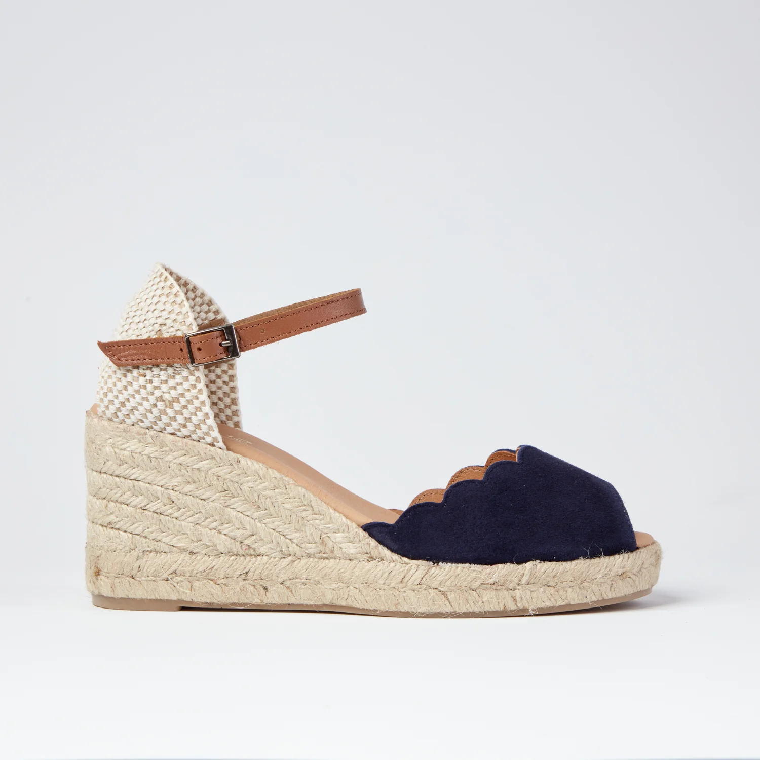 Navy Suede Scallop Espadrille wedge