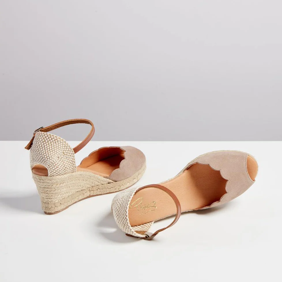 Pinaz Beige Suede Scallop Espadrille - Image 2