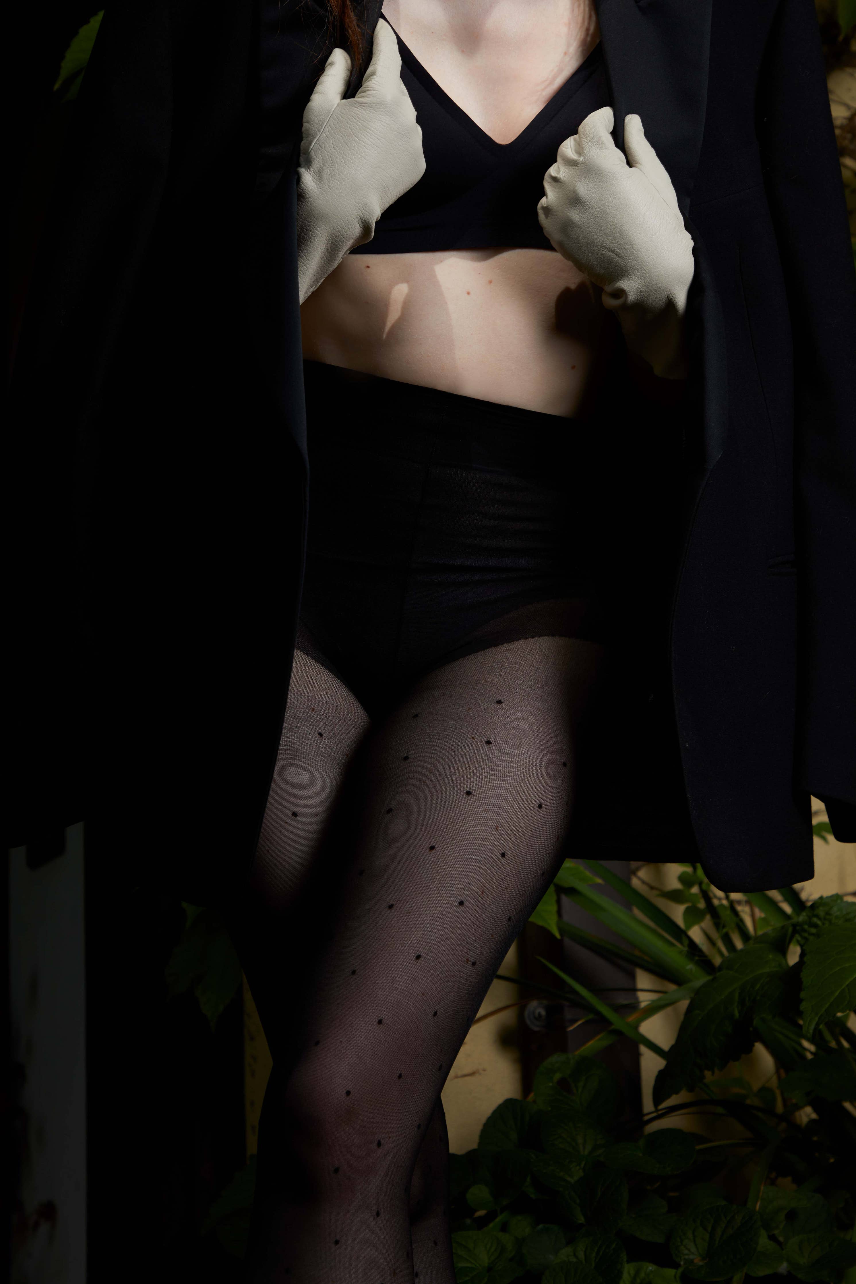 Polka Dot Sheer Tights - Black - Image 6