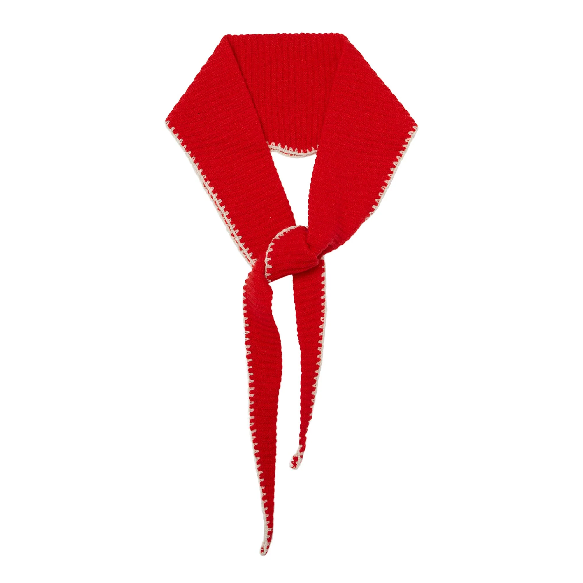 Red Stitch Edge Cashmere Skinny Scarf