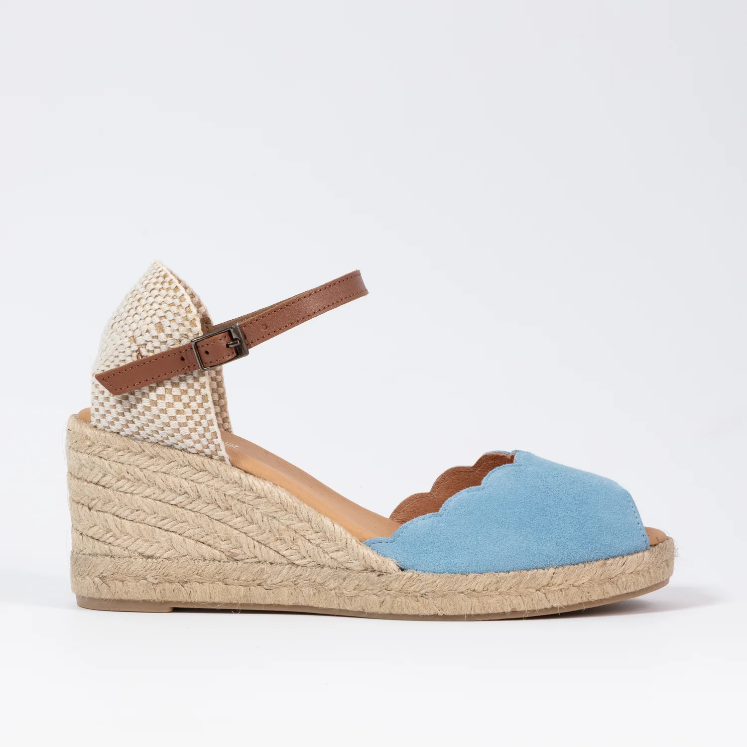 Powder Blue Suede Scallop Espadrille wedge