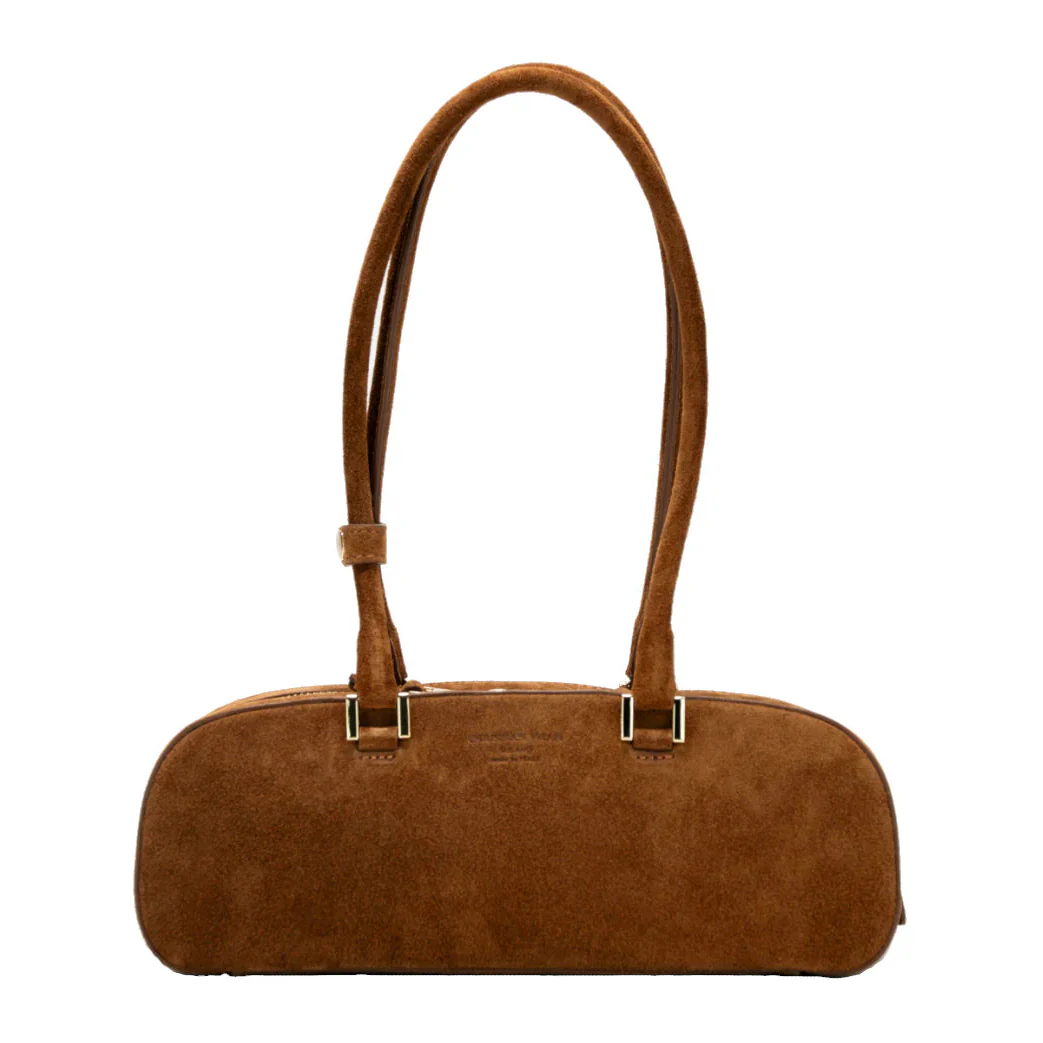 Cognac suede shoulder bag