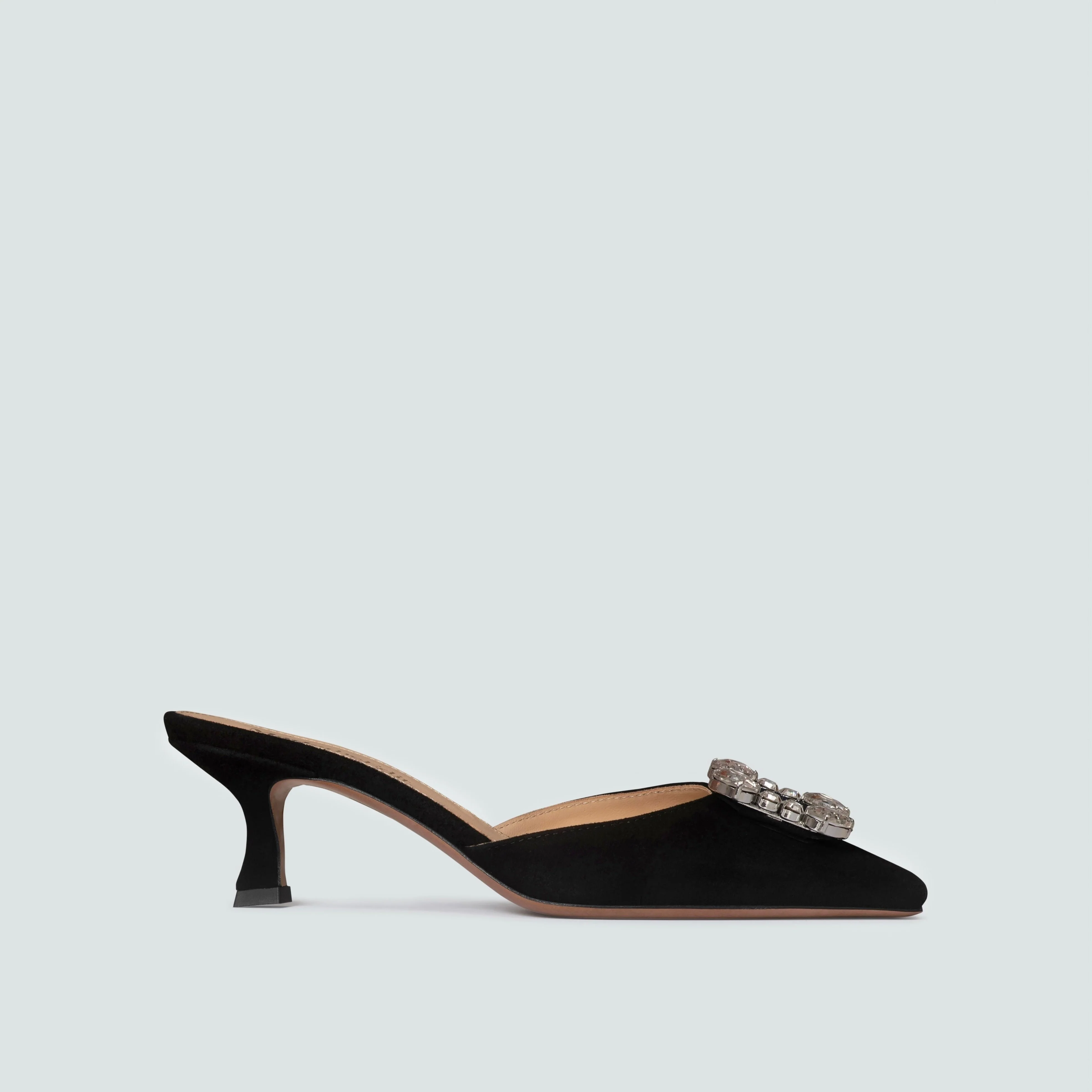 Zita Black Suede Kitten Heel Mules - Image 6