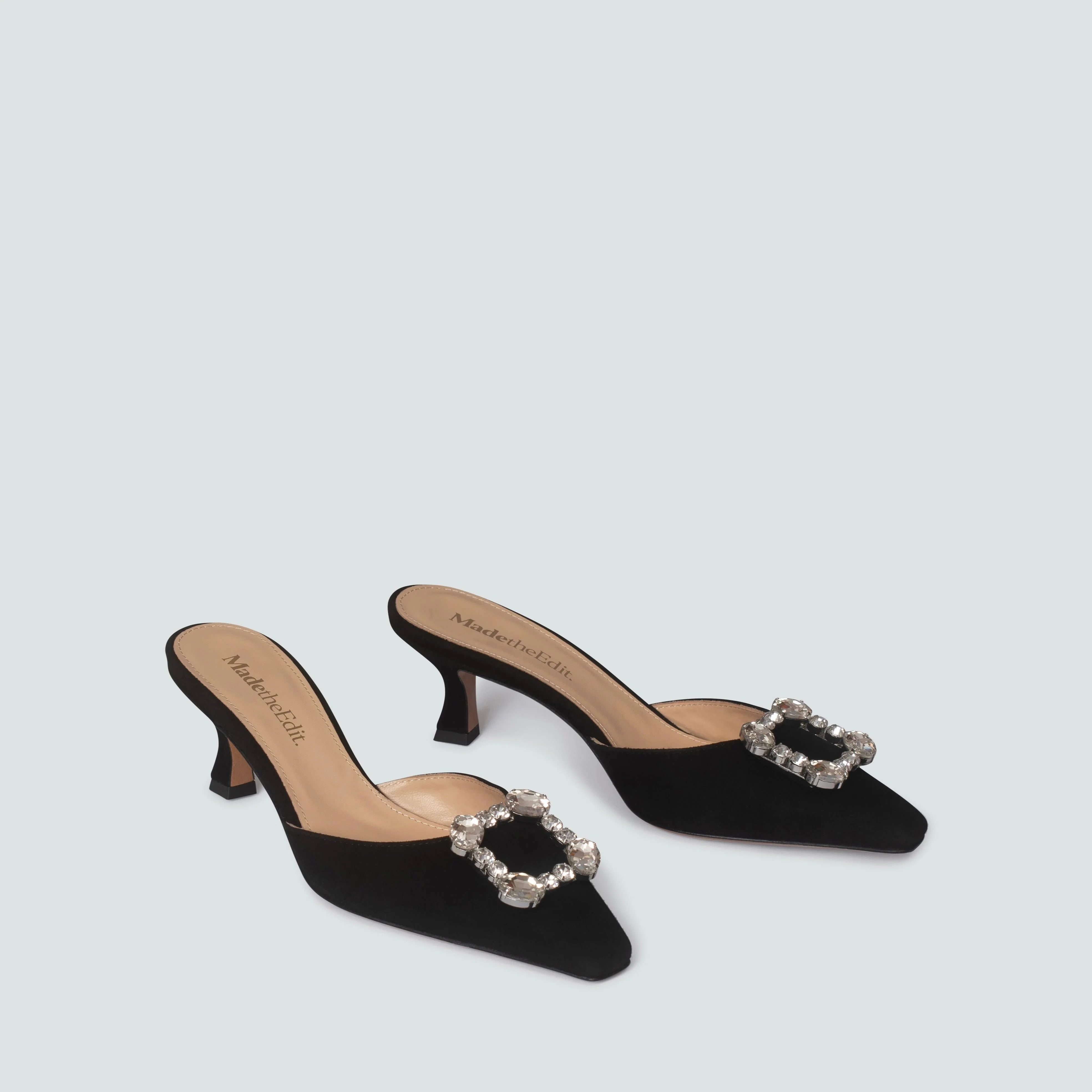 Zita Black Suede Kitten Heel Mules - Image 7